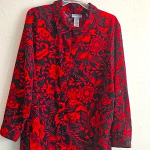 Floral Blouse long sleeve Silky Red,Black Holiday shirt Catherine's size, 18
